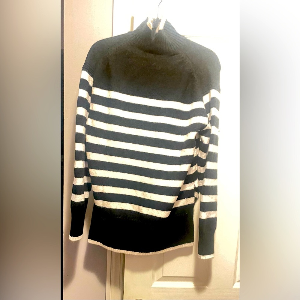 Black and White Striped Cowl Neck Sweater